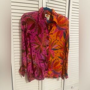 FARM Rio Vibrant Pink and Orange Floral Blouse for Anthropologie Small
